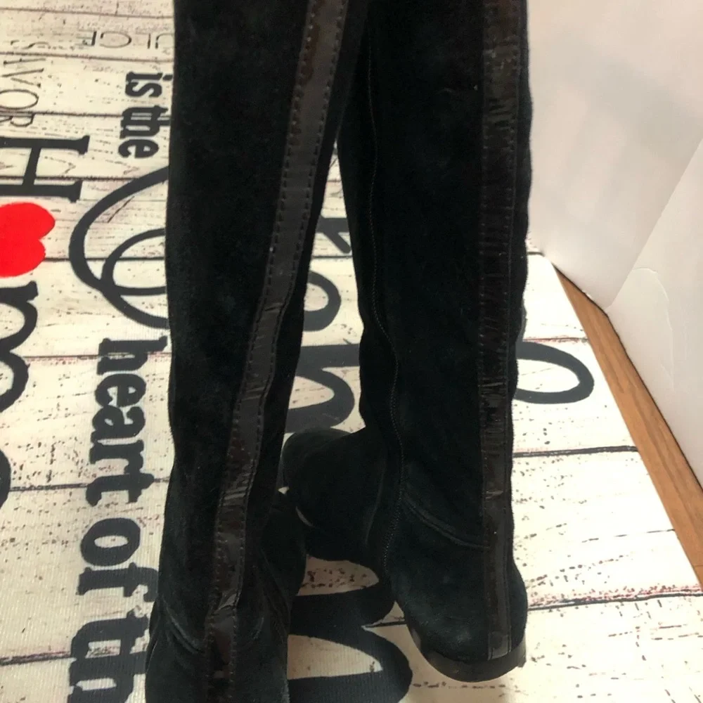 Tory Burch Black Suede and Patent Leather Knee High Boots Size 7.5